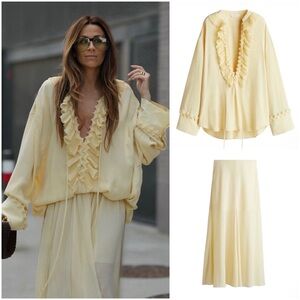 H&M SET Ruffled Tunic Blouse and Skirt Set Limited Edition